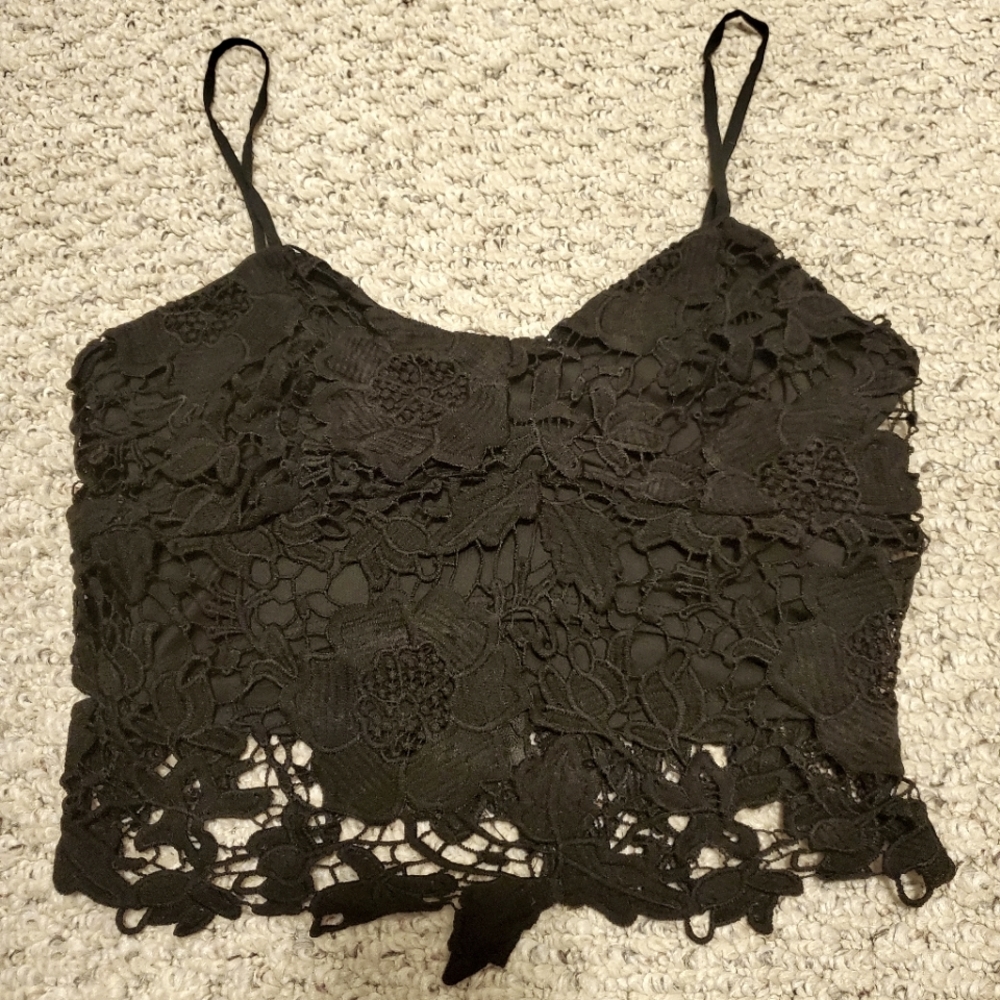 Black floral lace crop top